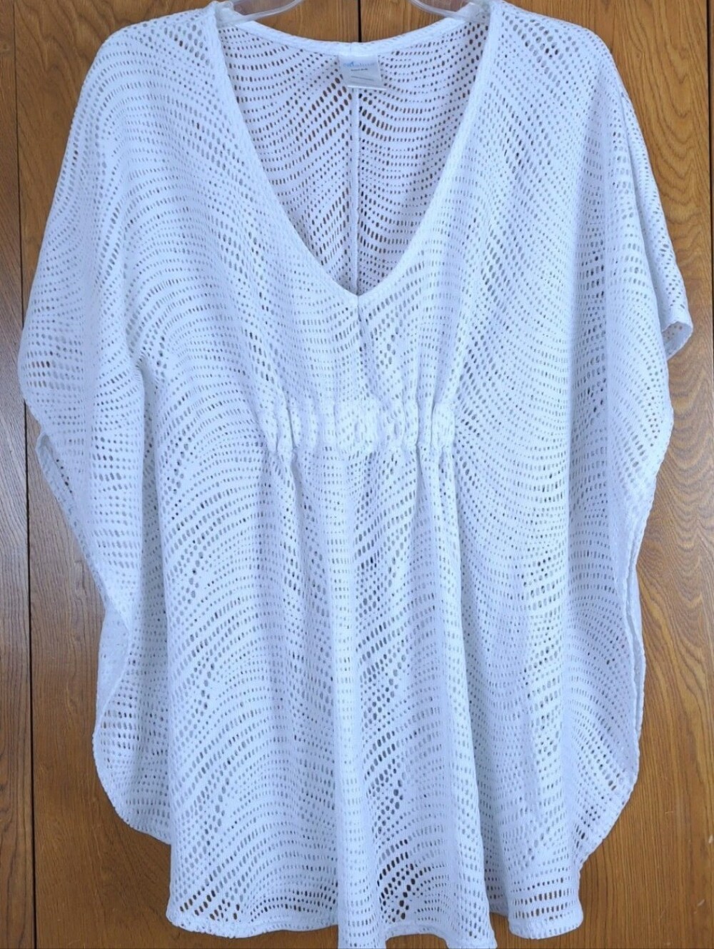 Catalina White Mesh Kaftan Beach Cover-Up Drawstring Size M